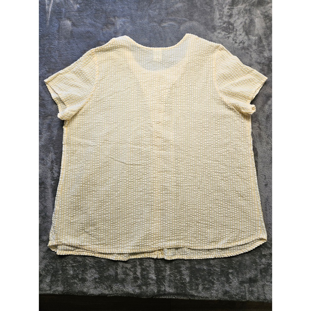Blair Womens 2XL Yellow White Seersucker Stripe Cotton Button Front Blouse Top - Picture 7 of 7